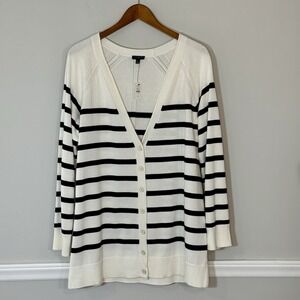 NWT Talbots V-Neck Cotton Blend Cardigan Plus Sz 1X Nautical Navy White Stripe